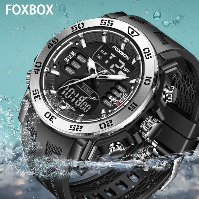 George Foxbox Armbanduhr, Quarz, Analog-Digital, Kunststoff, Edelstahl, Schwarz, Herren - Bild 1