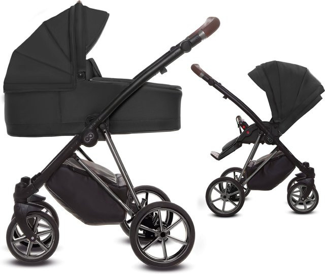 TPFLiving 2in1 Kinderwagen Ultra Stoff Schwarz mit Gestell Silber - Bild 1