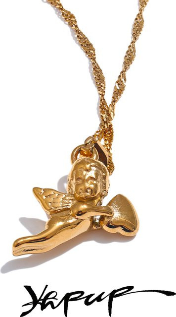 Yhpup Halskette Edelstahl, Engel Herz Anhänger, Gold, Unisex - Bild 1