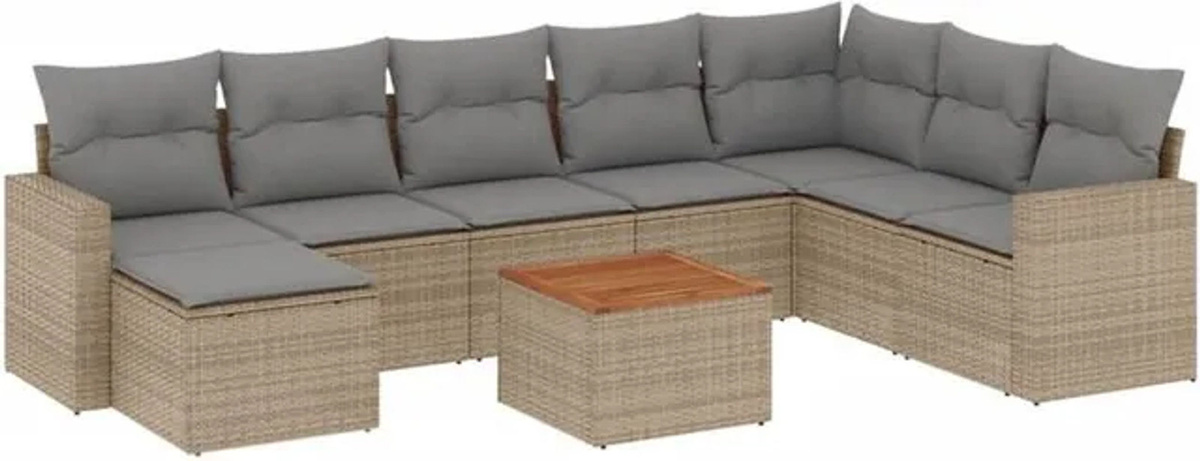 9-tlg. Garten-Sofagarnitur mit Kissen aus Polyrattan in Beige und Grau von VIDAXL - Bild 1