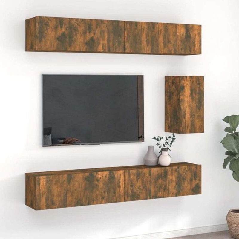 Vidaxl 7-teiliges TV-Schrank-Set aus Holzwerkstoff in Räuchereiche Braun im klassischen und modernen Design - Bild 1