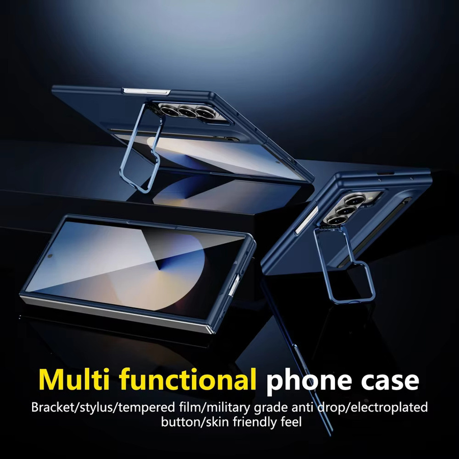 Multifunktionale Samsung Galaxy Z Fold 7 6 5 4 5G Hülle mit integriertem Glasbildschirmschutz, Linsen-Schutz, Kickstand und Touchpen in Blau - Bild 2