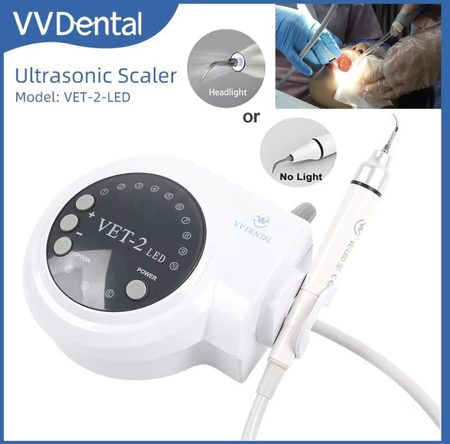 VV DENTAL Dental-Ultraschall-Scaler in Weiß mit LED-Handstück und 5 Spitzen zur Zahnsteinentfernung für die Zahnklinik - Bild 1