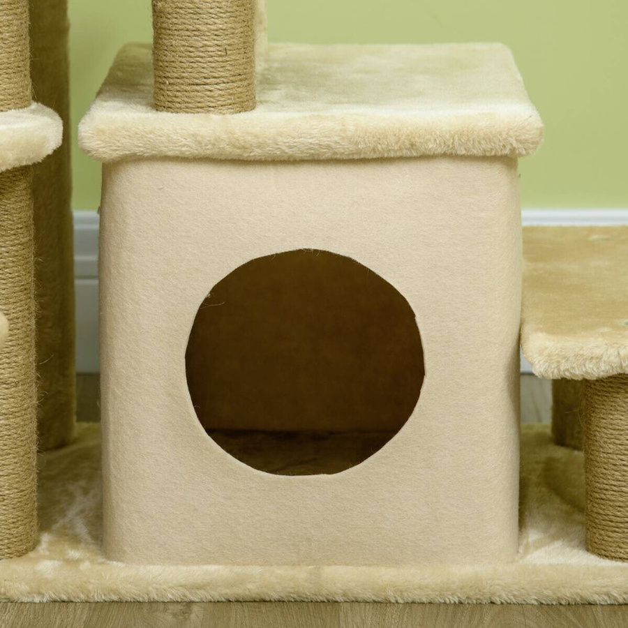 PawHut Katzentreppe mit integrierter Schlafhöhle und Spielzeug in Beige, B/H/L: 40 x 66 x 40 cm - Bild 3