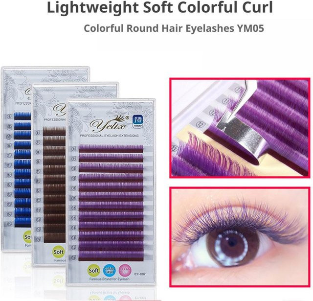 Yelix Easy Fan Wimpern Volumen-Extensions, Farbmix Rot/Grün/Blau/Braun/Lila - Bild 1