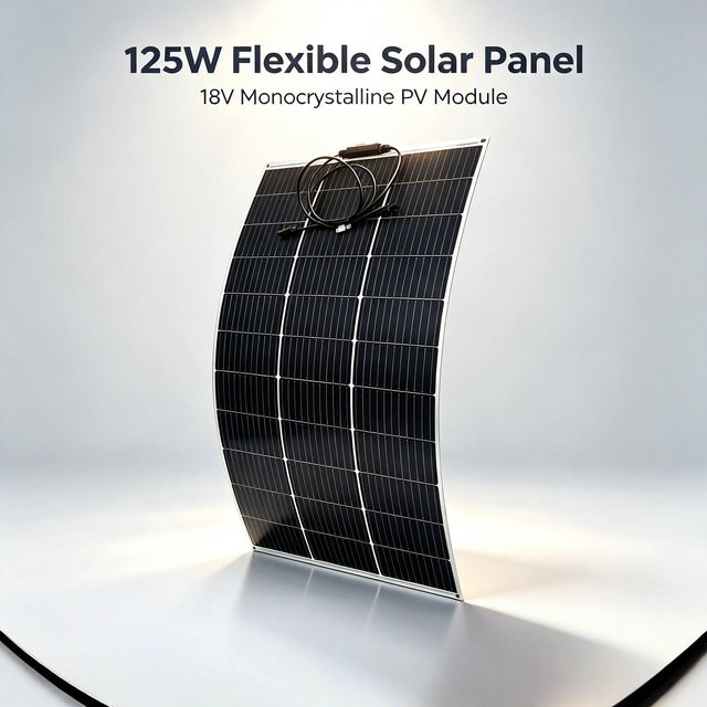 JINGYANGPV Flexibles Monokristallines Solarpanel 125W mit PET-wasserdichter Oberfläche, 18V Ausgang, Farbe: Schwarz, Solarladegerät für 12V Wohnmobile, Caravans, Reisemobile, Boote und Yachten - Bild 1