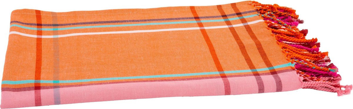 Sympathica Hamamtuch Woodstock Strandtuch rot pink orange kariert B: 90 cm, L: 170 cm - Bild 1