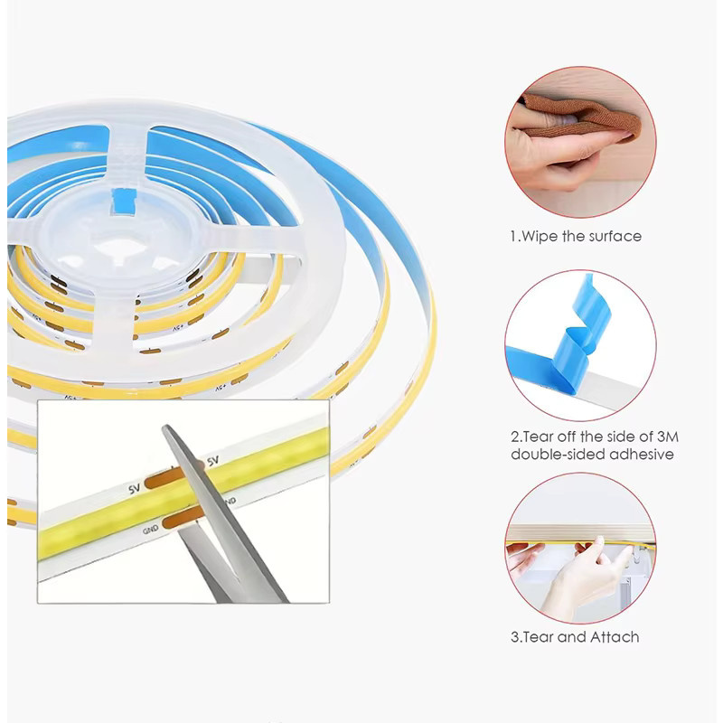 Mikenoon COB LED-Streifenlicht mit USB-Anschluss und Schalter, selbstklebendes flexibles Silikon-LED-Band in Warmweiß für Küchenschrank, Möbel und Schlafzimmer - Bild 4