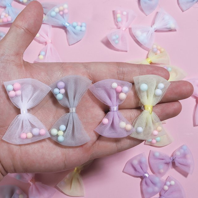 10er Set bunte Schleifen aus Mesh und Schaumstoff für Haar-Accessoires und Dekorationen wie Hochzeit, Party oder Weihnachten, Mehrfarbig - Bild 1