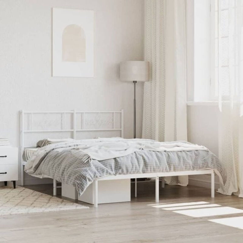 Vidaxl Metallbett mit Kopfteil in Weiß, klassisch und minimalistisch, B/T/H: 140 x 190 cm - Bild 1