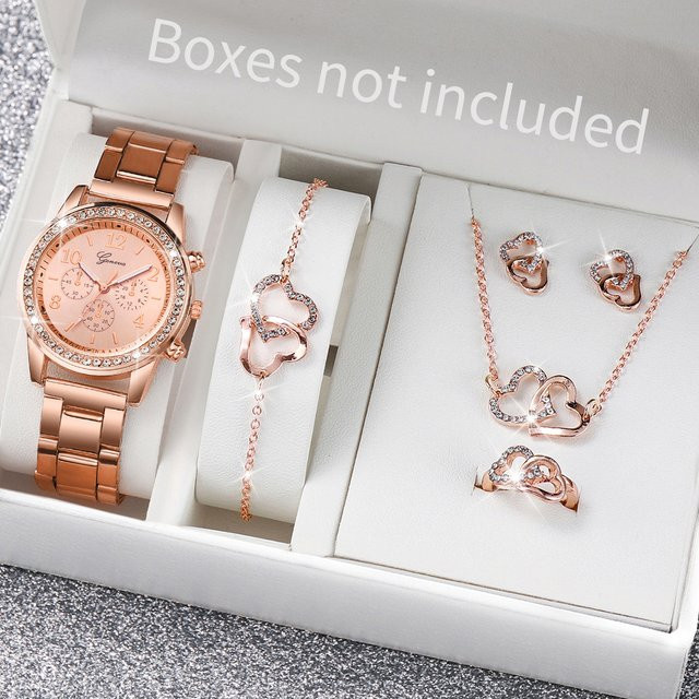 Schmuck-Set, Quarzuhr, Edelstahl, Roségold, Kristall, Damen - Bild 1