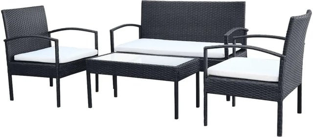 vidaXL 4-teiliges Garten-Lounge-Set aus Poly-Rattan mit Auflagen in Schwarz - Bild 1