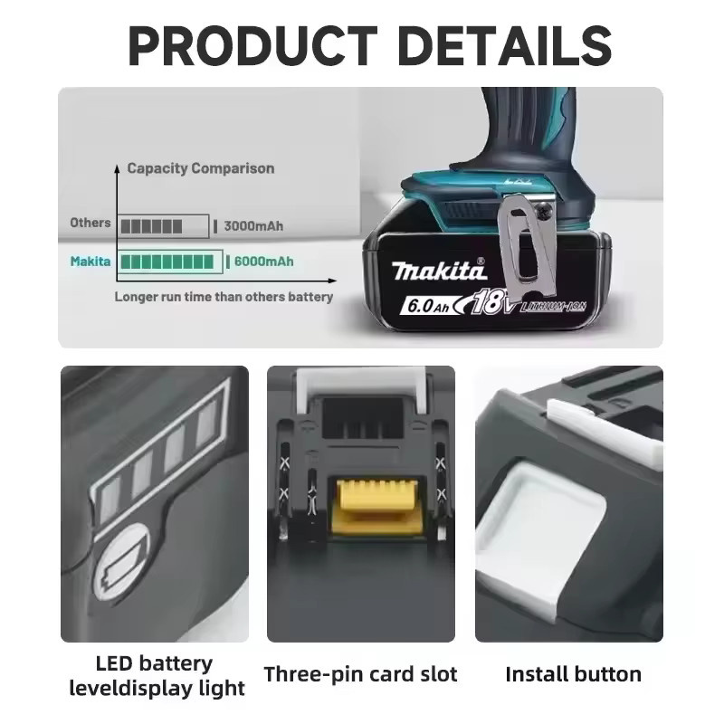 Makita Original 18V Lithium-Ionen Akku 6,0Ah (6000mAh) Schwarz BL1860 BL1860B BL1850 - Bild 3