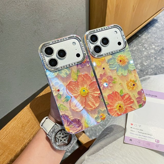 Flower Gradient Shining iPhone Schutzhülle mit Diamond Flash Hole Design in Multicolour für iPhone 17 Air, 16, 15, 14, 13, 12, 11 Pro Max - Bild 1