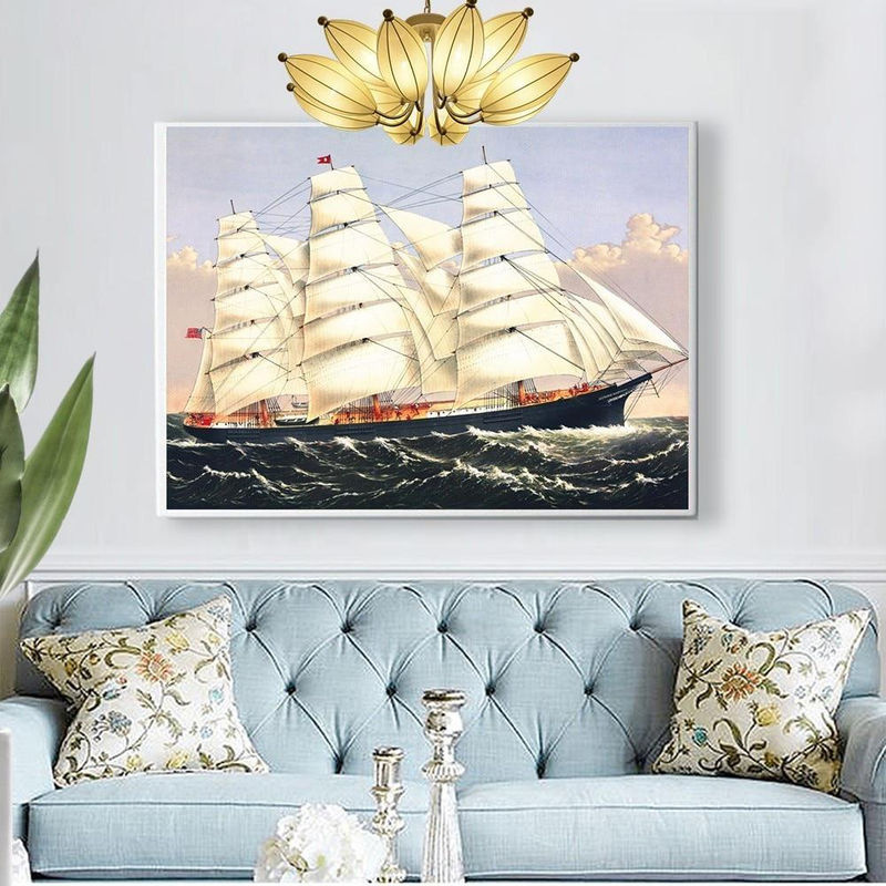 FIYO DIY Diamantmalerei Segelboot Mosaik Set mit runden Steinen, mehrfarbig, B/H: 20 x 30 cm - Bild 2