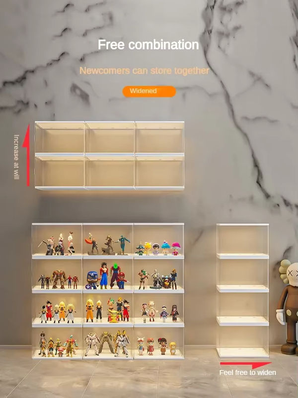 Action Figure Vitrine Blind Box mit Staubschutz aus Acryl und Kunststoff, Display Regal Aufbewahrungsbox in Transparent und Weiß - Bild 3