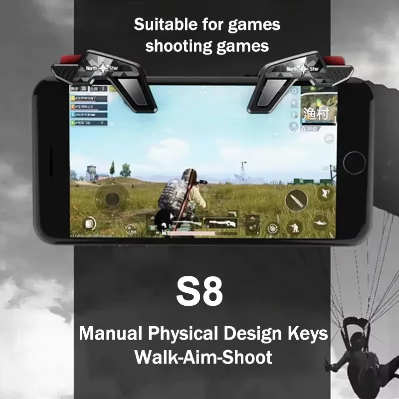 S8 Universal Handy Gaming Trigger mit 4 Fingern für iOS und Android, L1 R1 Tasten für Shooter-Spiele, Schwarz - Bild 4