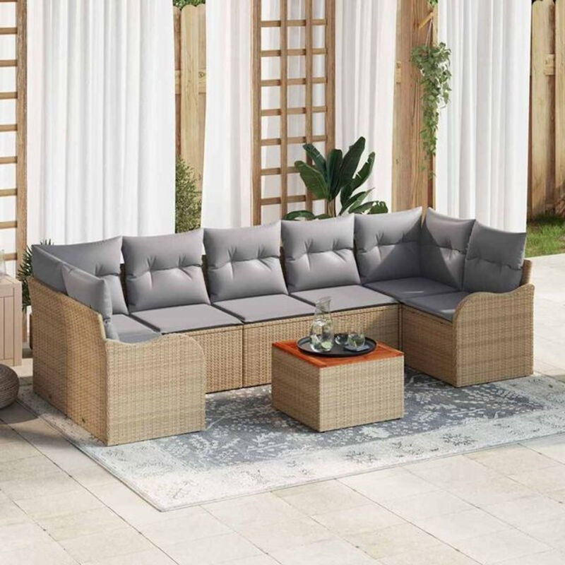 Vidaxl Garten-Sofa-Set aus 8 Teilen in Beige und Grau, modernes modulares Rattan-Set mit Armlehnen und Stauraum - Bild 1