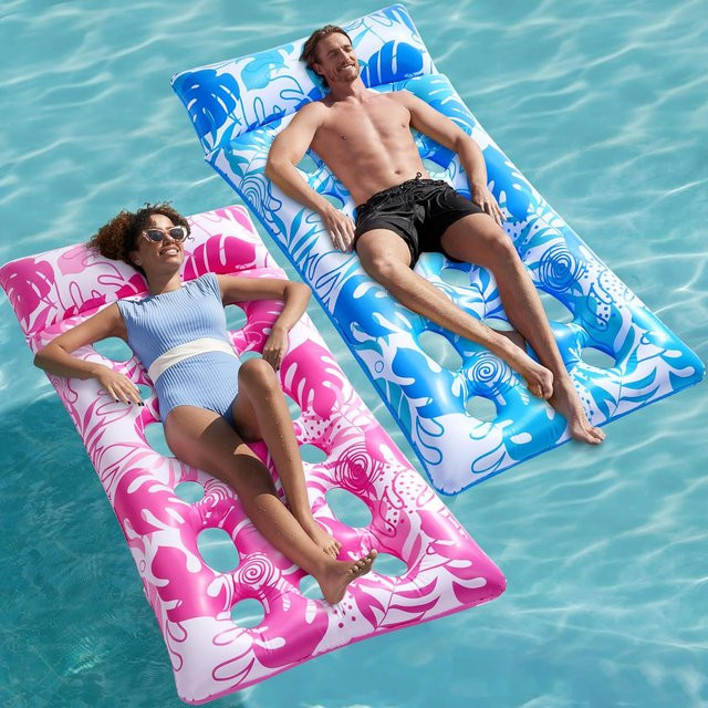 Sloosh 2er-Pack XL Pool-Luftmatratzen aufblasbare Wasserliegen mit Kopfstütze für Erwachsene - Bild 1