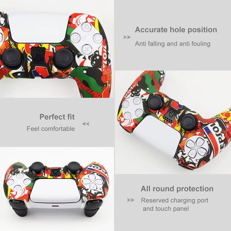 TECTINTER Silikonschutzhülle für PS5 Controller mit Daumengriffen und Kappen in Blau und Multicolour - Bild 3