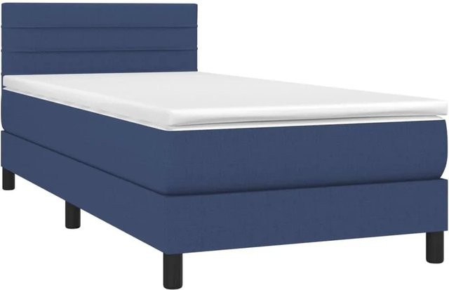 vidaXL Boxspringbett mit Matratze in Blau und Weiß, Hybrid-Bett mit LED-Unterbettbeleuchtung und USB-Ladeport, B/T: 100 x 200 cm - Bild 1