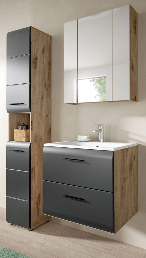 Badmöbel Set Cover von Inn.Furn in Schwarz und Eiche, 3-teilig, modern und wandmontiert, Breite: 105 cm - Bild 1