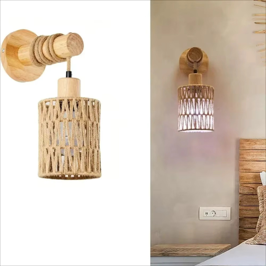 JOYINLED Wandlampe im orientalischen Stil mit LED und handgefertigter Papier-Rattan-Dekoration in Beige und Braun, warmweißes Licht - Bild 4