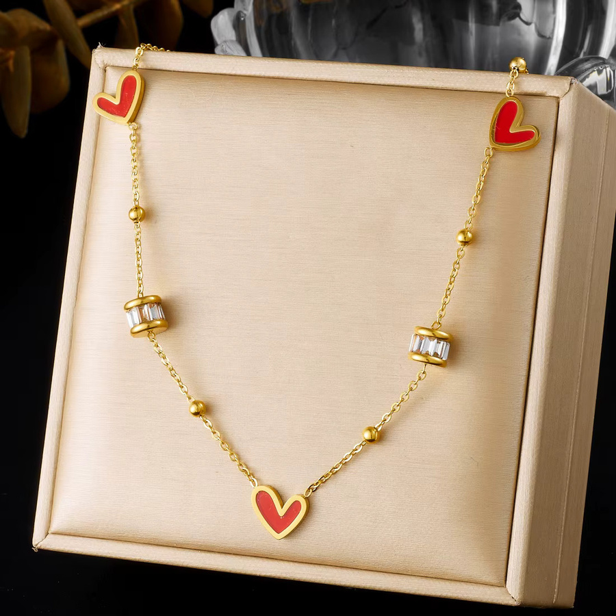 xiyanike Halskette, Rotes Herz-Anhänger, Edelstahl, Gold, Damen - Bild 3