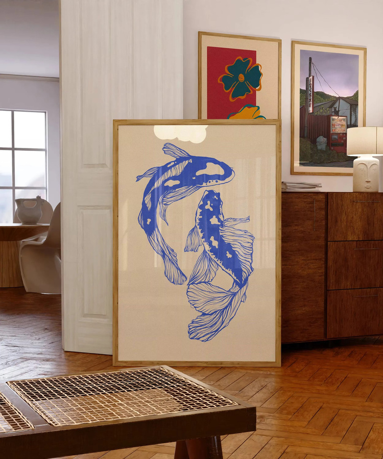 Potdemiel Leinwanddruck Koi-Fische in Blau und Rot als moderne Wandkunst - Bild 2