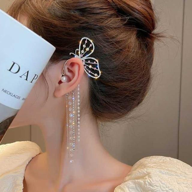 YIRAN Jewelry Ohrclip, Zirkon-Strass, Quaste, Damen - Bild 1