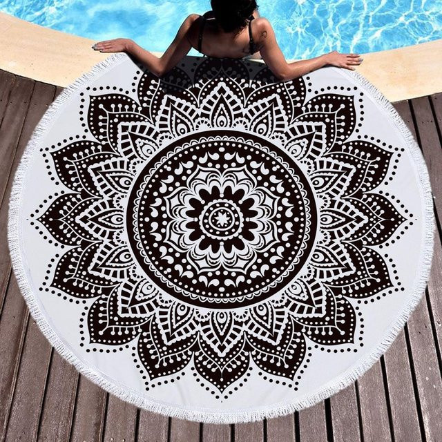 Rundes Mikrofaser Strandtuch mit geometrischem Mandala-Farbverlauf und Quasten von JMG Household Supplies, Durchmesser: 150 cm, Multicolour - Bild 1
