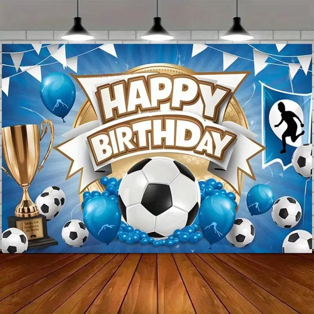 JMG Household Supplies Fußballfeld-Hintergrund Banner in Grün-Blau für Kindergeburtstage, Wandteppich mit Grafikdesign, Breite: 85 cm, Höhe: 75 cm - Bild 1
