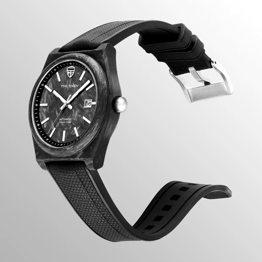 TIME TOKEN Armbanduhr Automatik, Kohlefaser, Schwarz, Herren - Bild 4