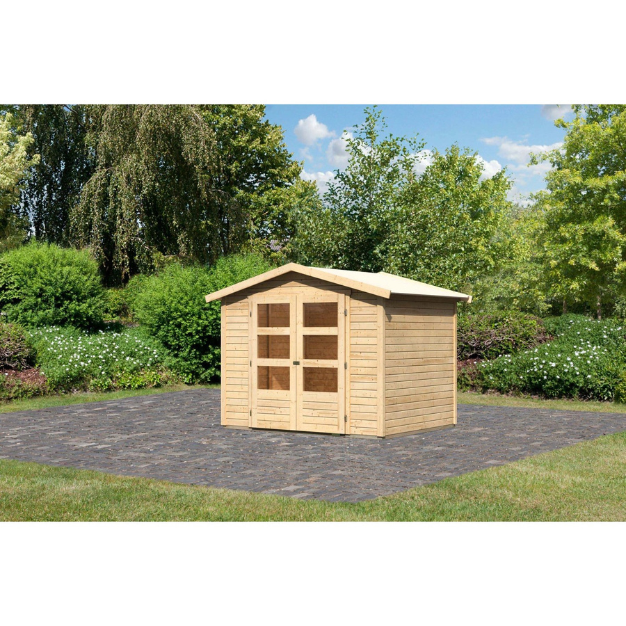 Karibu Holz-Gartenhaus Aesch Natur Satteldach Unbehandelt B: 242 cm, T: 182 cm - Bild 2