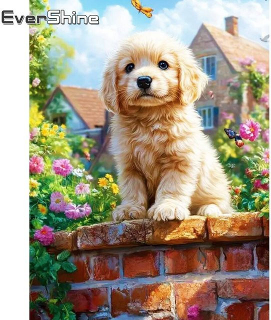 Evershine Diamant-Gemälde Hund DIY-Mosaik für Erwachsene in Multicolour, runde Form - Bild 1
