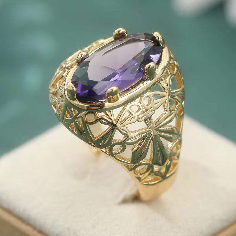 YoYo Ring, Gold, lila Zirkonia, Damen, Vintage - Bild 2