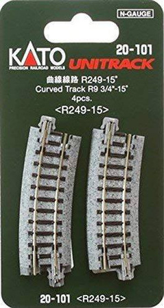KATO Unitrack Gebogenes Gleis 15 Grad N Spurweite 249mm 4er Set