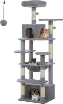 Pawz Road Kratzbaum Groß Grau mit Höhle und Hängematte, Höhe: 164 cm - Bild 1