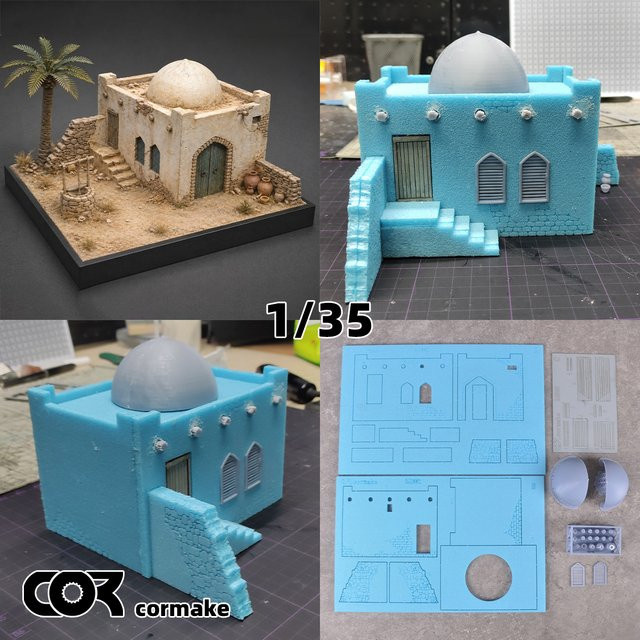 CorMake Architektonisches Miniatur-Bausatz-Modell Nahöstliches Arabisches Traditionelles Adobe-Haus Diorama, Maßstabsmodell-Bausatz 1/35 - Bild 1