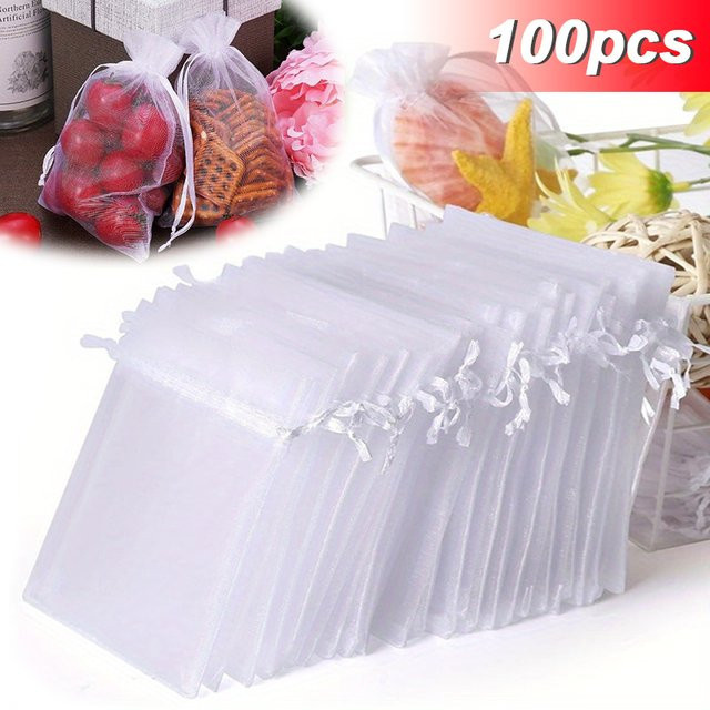 100 Stück Organzabeutel in Weiß mit Kordelzug für Schmuck, Geschenke, Hochzeiten und Geburtstage - Bild 1