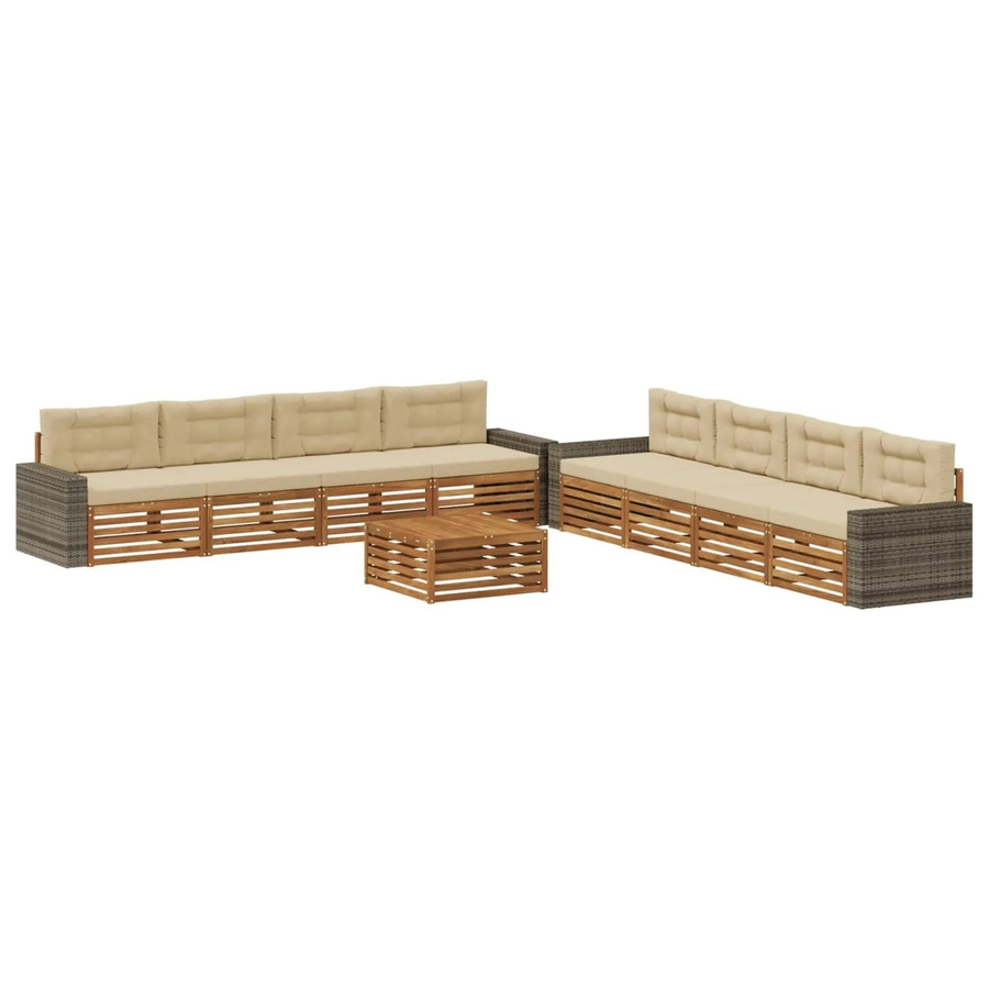 vidaXL Outdoor-Sofagarnitur aus Akazienholz mit Kissen in Natur und Beige - Bild 2