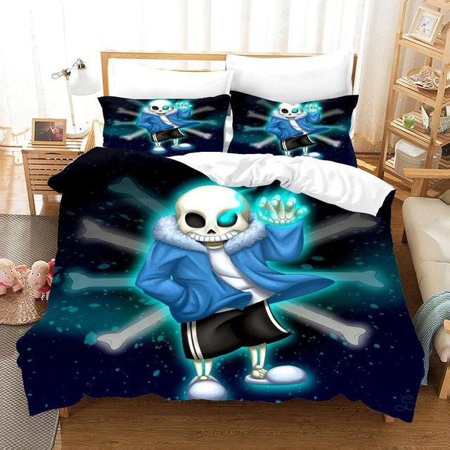 Bettwäscheset Undertale Frisk und Sans mit 3D-Druck, Blau, 2-teilig aus Mikrofaser, Breite: 70 cm, Länge: 133 cm - Bild 1
