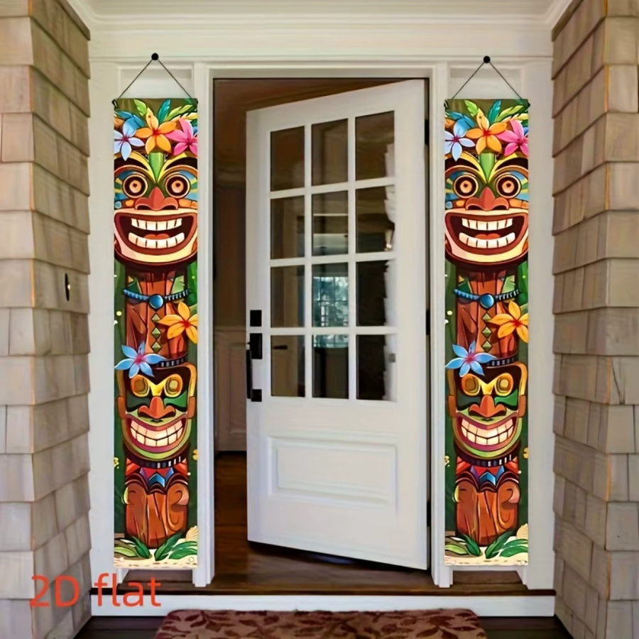 VIKAMA Tiki-Totem-Druck, dekorative Türpaare für den Außenbereich und die Veranda in Mehrfarbig, B/H: 180 x 30 cm - Bild 2