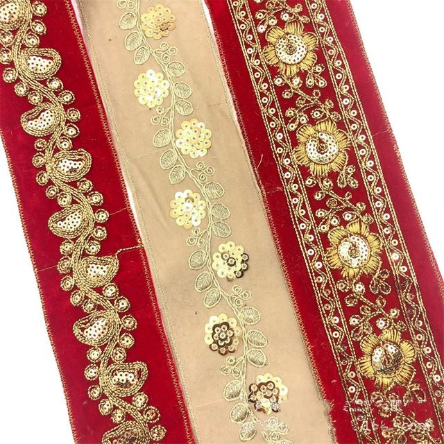 Roter Pailletten-Spitzenbesatz aus Stoff für DIY-Näharbeiten und Dekorationen, 1 Yard - Bild 1