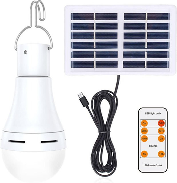 Igeteck Solarbetriebene LED-Glühbirne für Innen und Außen, tragbares Notfalllicht in Weiß - Bild 1