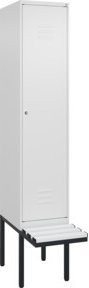 C+P Spind Classic PLUS Garderobenspind mit Sitzbank, 1 Abteil, Farbe Reinweiß, B/T/H: 212,0 x 40,0 x 81,5 cm, mit Zylinderschloss und 4 Garderobenhaken - Bild 1