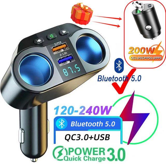 Dual USB Schnellladegerät für das Auto mit Bluetooth und FM-Sender in Schwarz - Bild 1