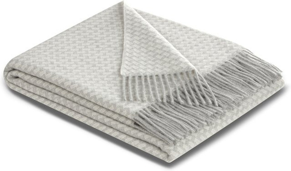Plaid VIVO aus Wolle und Kaschmir in Grau mit Fransen, B/B: 170 x 130 cm