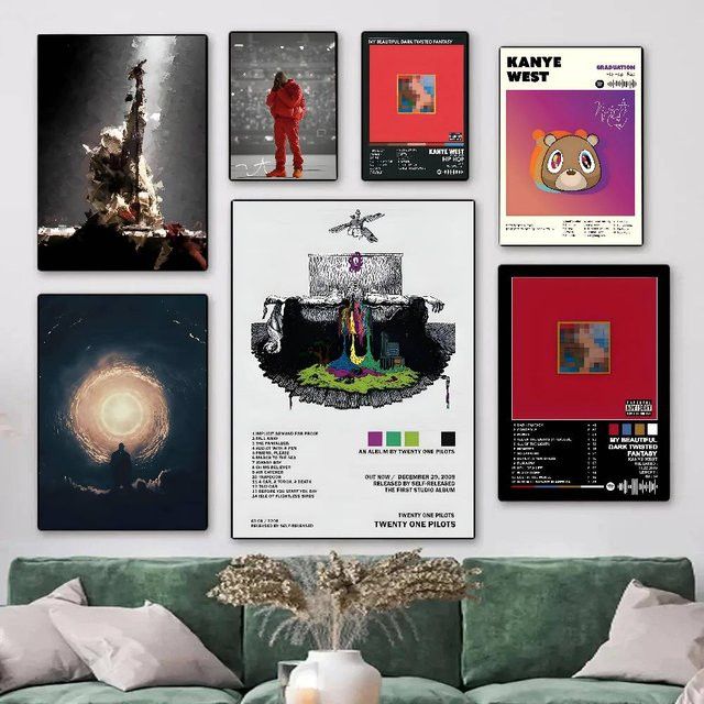 SINGER Kanye West Portrait Poster als dekoratives Wandgemälde für Schlafzimmer oder Arbeitszimmer - Bild 1