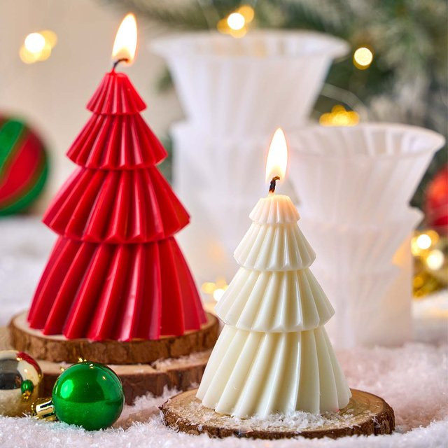 UDOCOOL Silikonform Weihnachtsbaum Kerze Geometrische Kiefer für DIY Handarbeit aus Seife Gips oder Harz in Rot - Bild 1